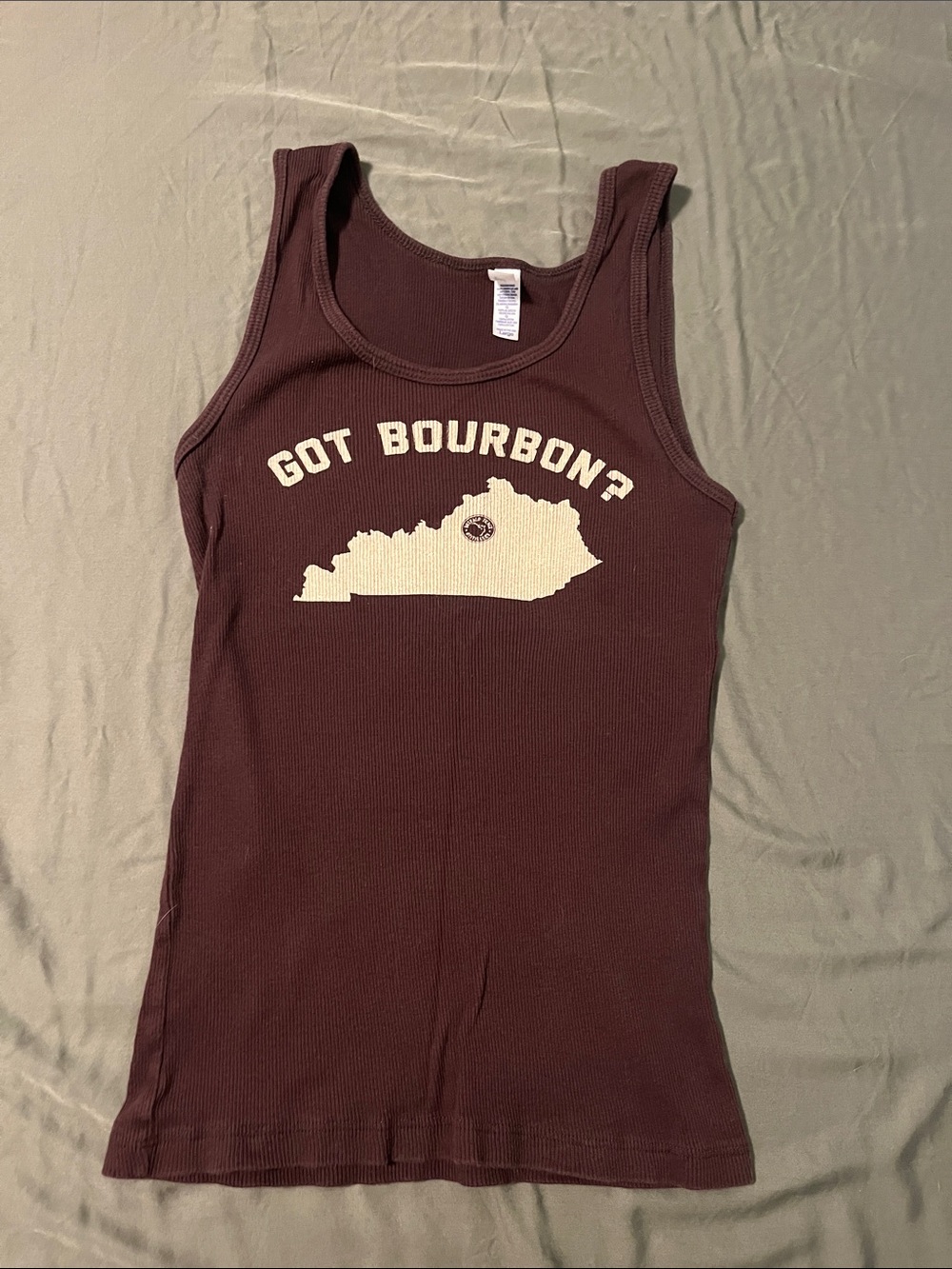 Burgundy Ribbed Tank Top with 'Got Bourbon?' Graphic